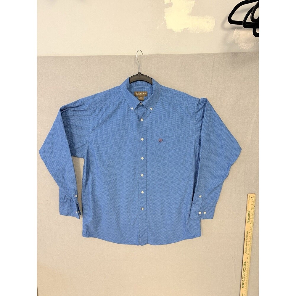 Ariat Men's Medium Blue Geo Pattern Button Down Long Sleeve Western Shirt M